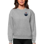 Women's Antigua Heather Gray Edmonton Oilers Primary Logo Victory Crewneck Pullover Sweatshirt